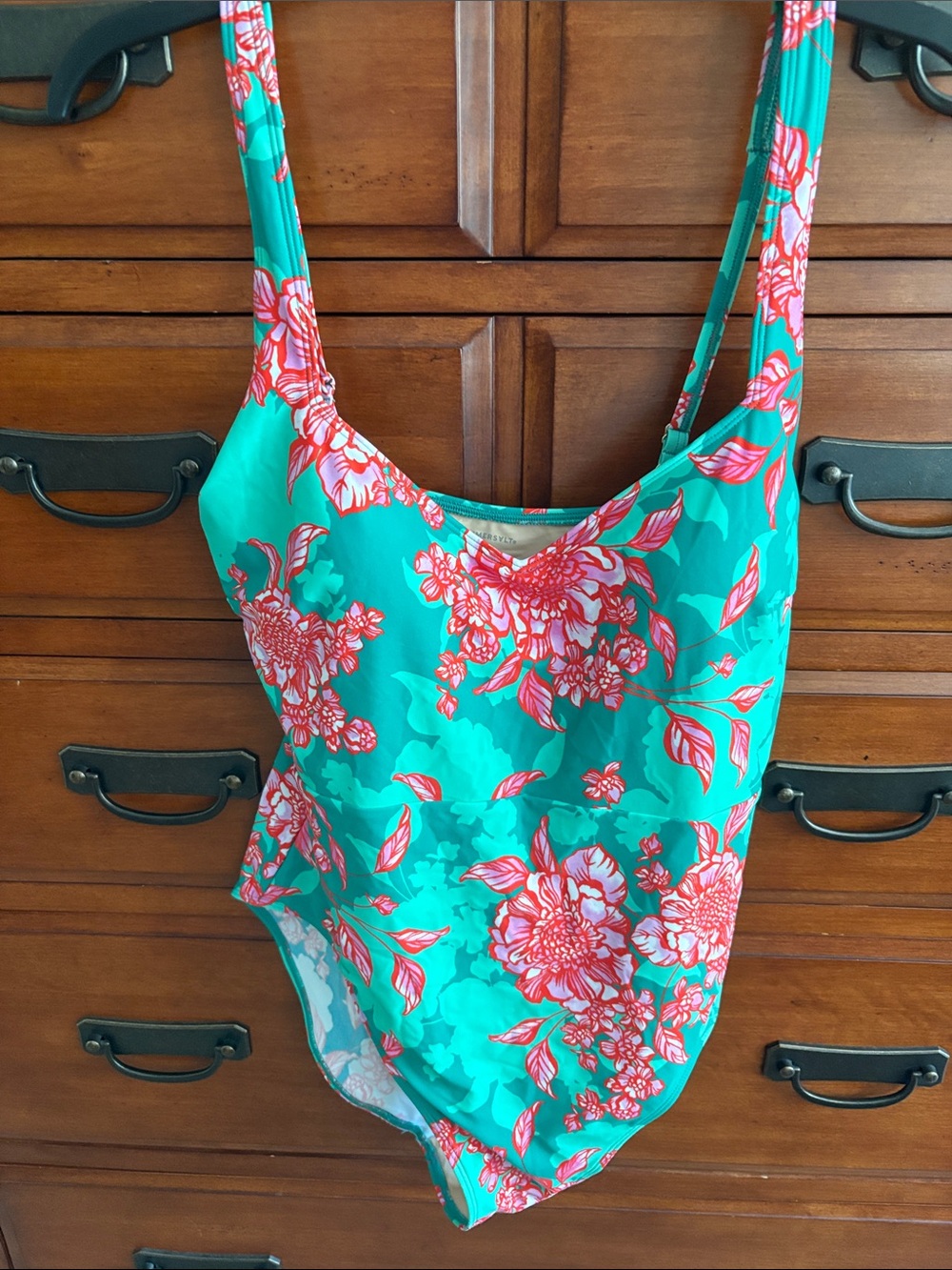 summersalt Teal One-Piece Swimsuit with Coral Pink Floral Print